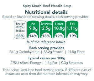 Nutritional Information for Spicy Kimchi Beef Noodle Soup