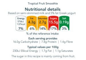 Tropical fruit smoothie nutritional values